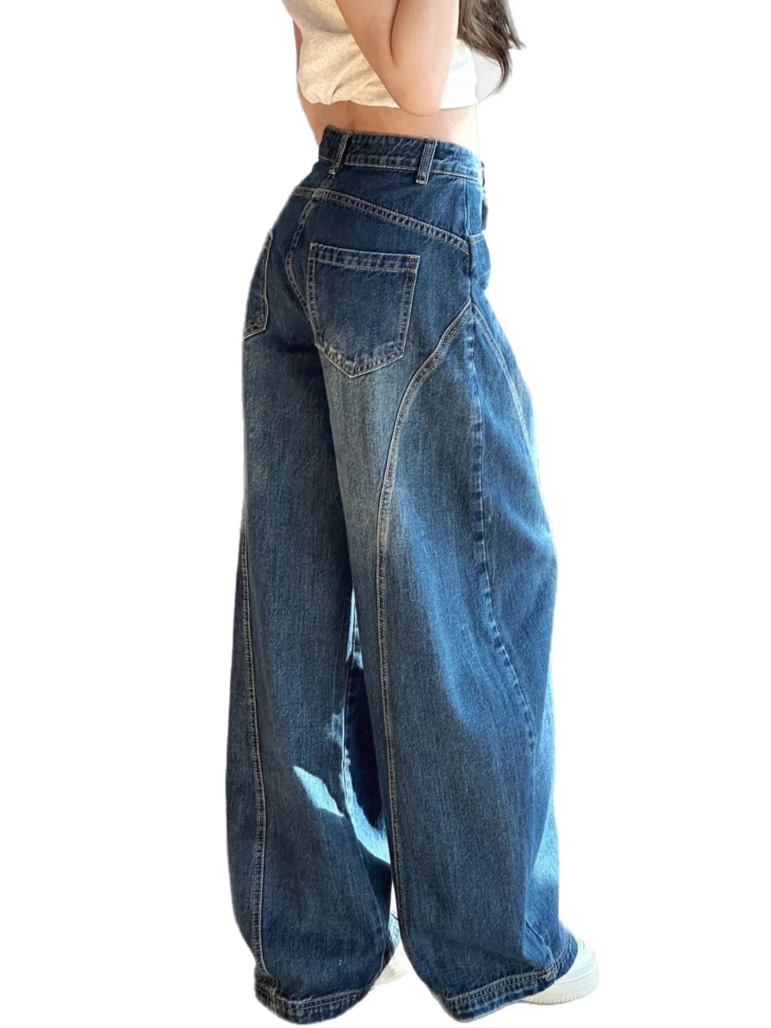 Barrel-Leg Curved Jeans