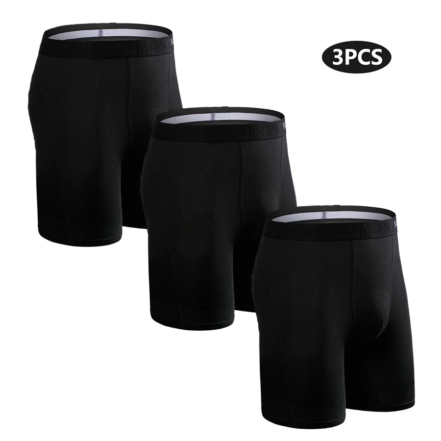 Men's Long-Leg Boxer Briefs – 3-Pack Cotton