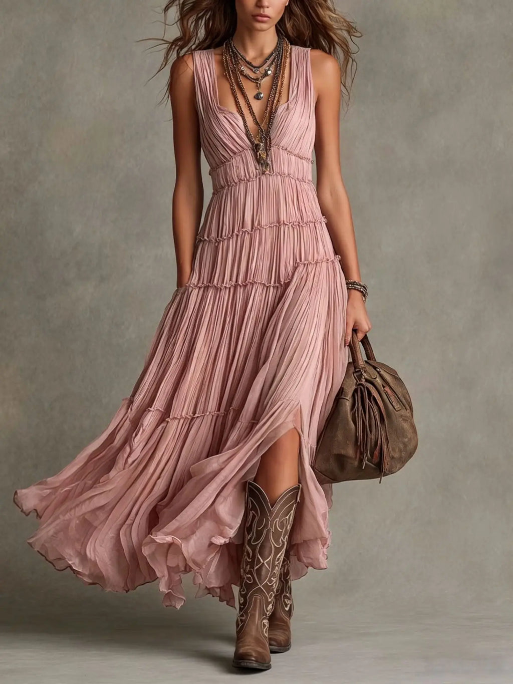 Tiered Ruffle Flowy Maxi Dress
