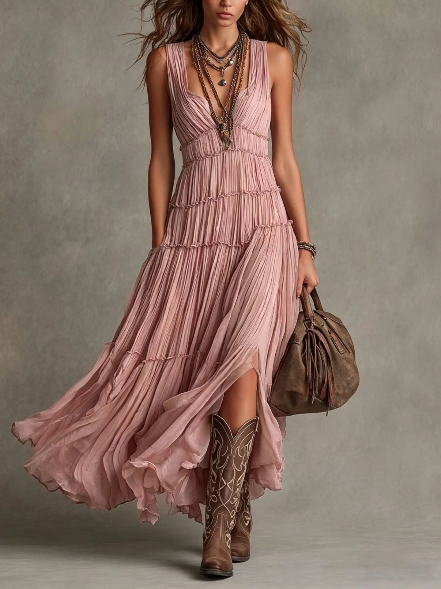 Tiered Ruffle Flowy Maxi Dress