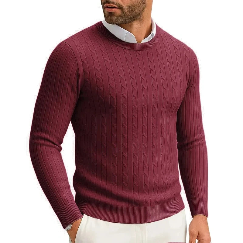 Men's Cable-Knit Crewneck Sweater – Warm Casual Pullover