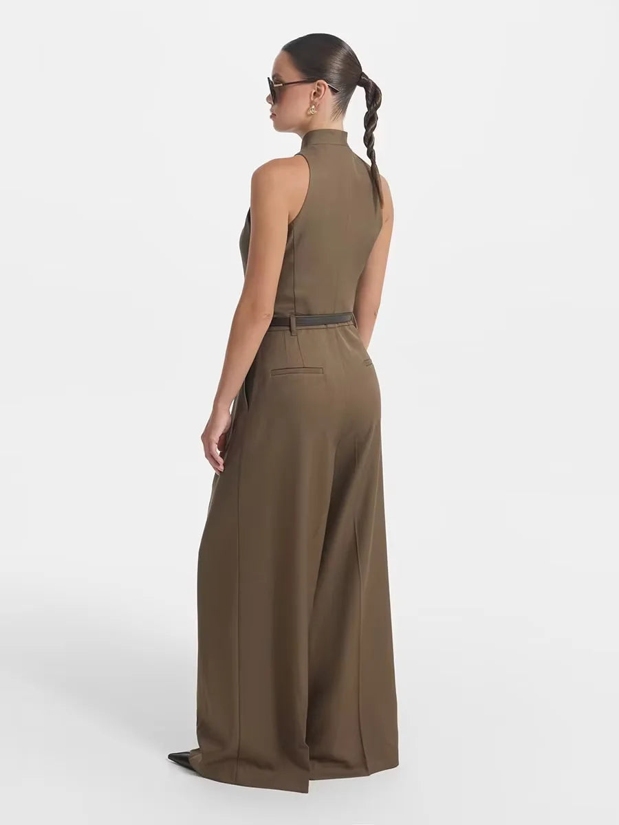 Sleeveless Wide-Leg Belted Jumpsuit