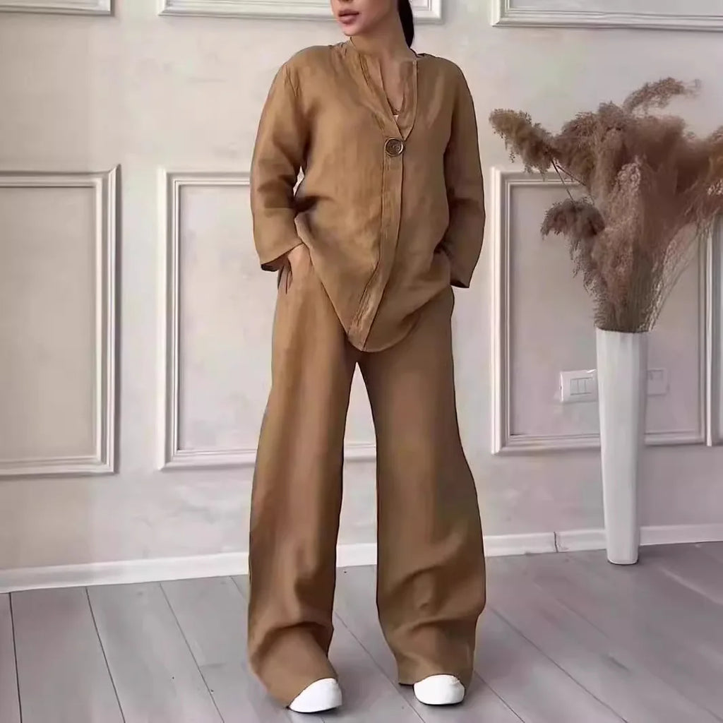 Linen Shirt & Wide-Leg Trouser Set