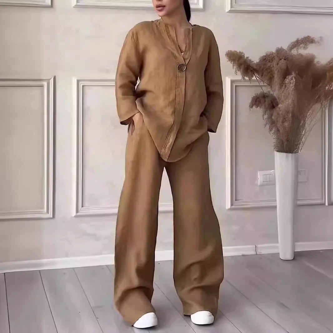 Linen Shirt & Wide-Leg Trouser Set