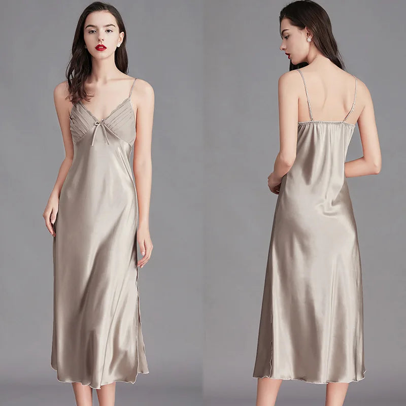 Women's Satin Nightgown – Sleeveless Silky Slip Dress