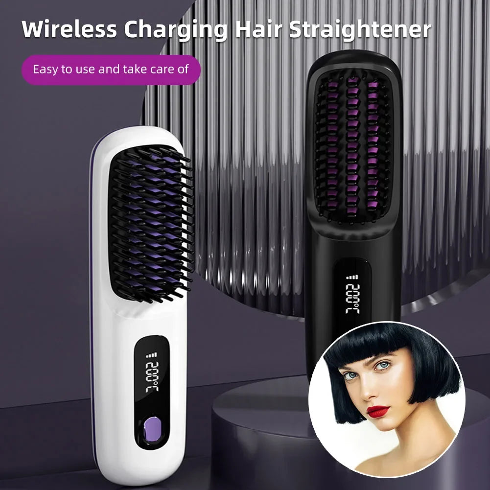 Ceramic Hair Straightener Brush (Anti-Scald)