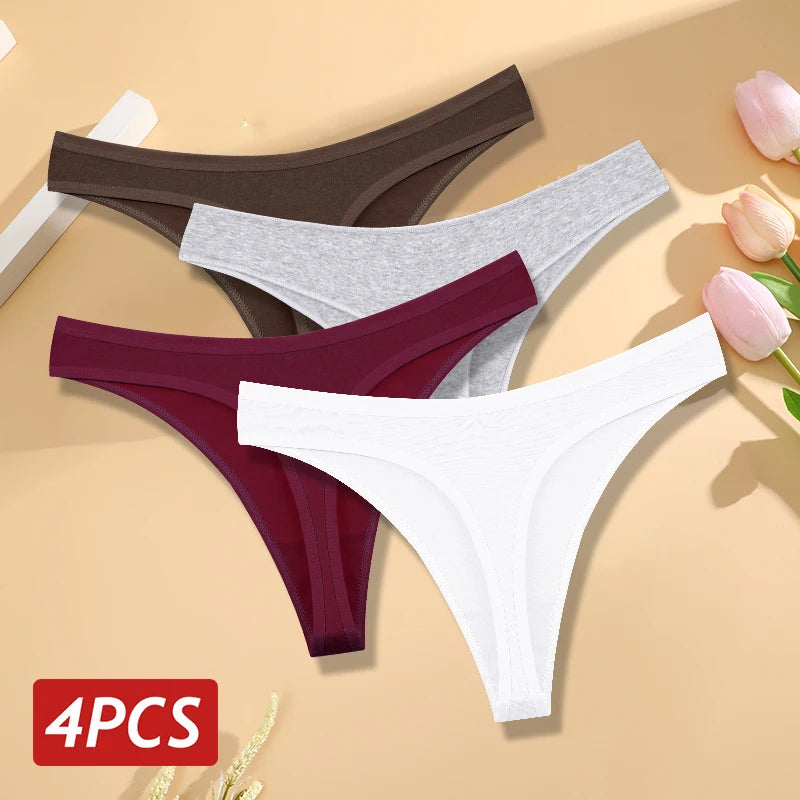 Women's Seamless Cotton Thongs – 4-Pack Low-Rise
