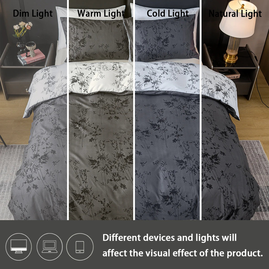 Botanical Quilt Cover Set – 3 Piece, Black & White Print