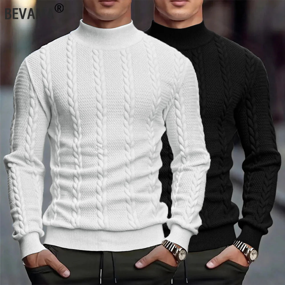 Men's High-Collar Knit Sweater – Twist-Knit Slim Fit