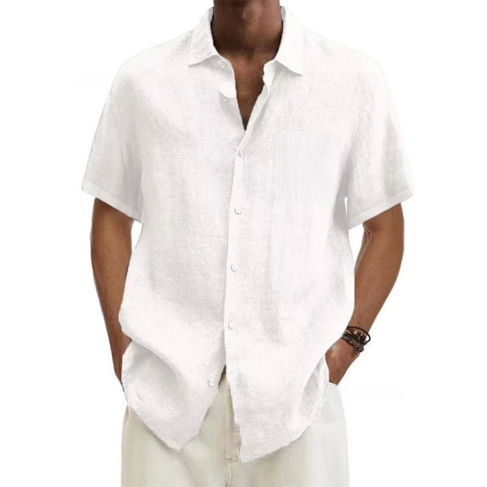 Men's Cotton-Linen Shirt – Short-Sleeve Beach Style