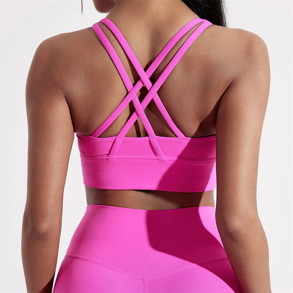 Women's Cross-Back Sports Bra – Padded High-Support
