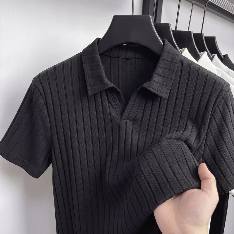 Men's Ribbed Knit Polo – Short-Sleeve Casual