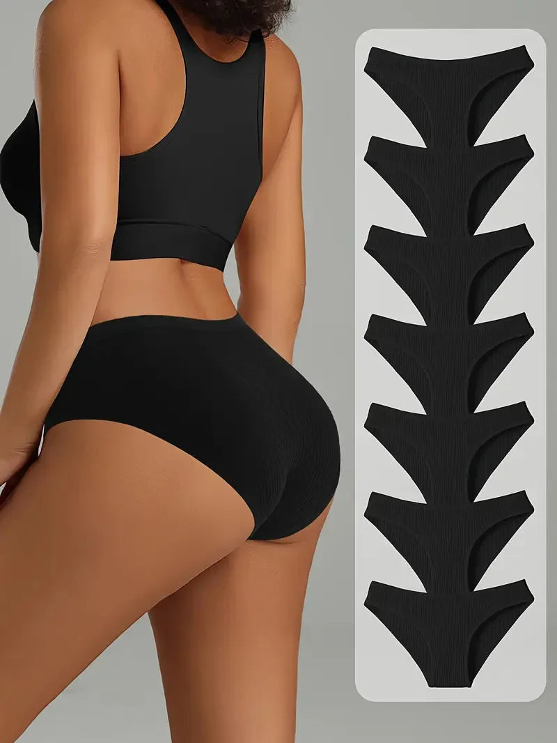 7Pcs/Set Women Panties Striped Briefs Women Underwear Low Waist Cotton Panty Sexy Solid Underpants Black Female Lingerie S-XXL