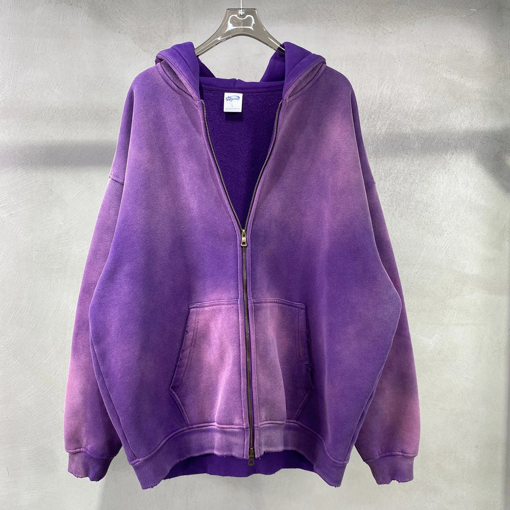 Men's Acid-Wash Zip Hoodie – Gradient Washed Oversized Streetwear