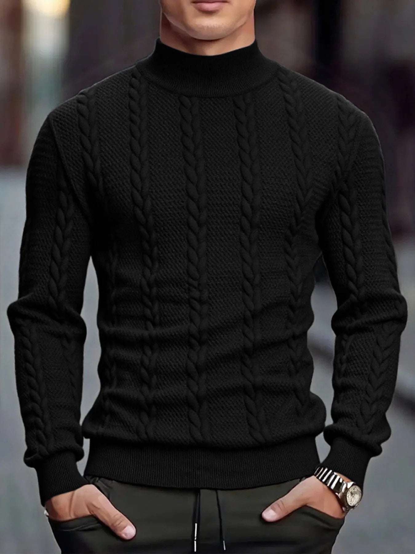 Men's High-Collar Knit Sweater – Twist-Knit Slim Fit