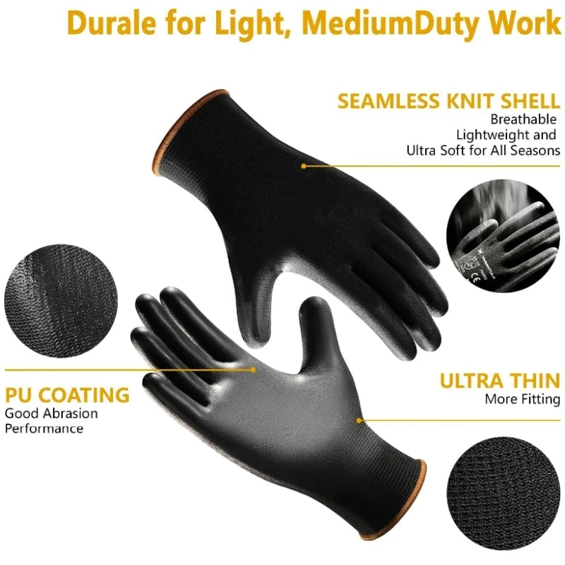 PU-Coated Work Gloves – Seamless Knit, Non-Slip Grip