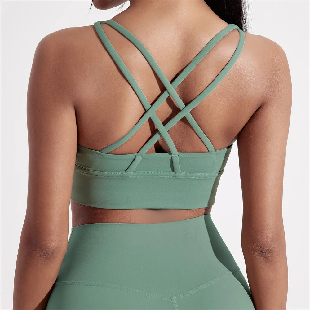 Women's Cross-Back Sports Bra – Padded High-Support
