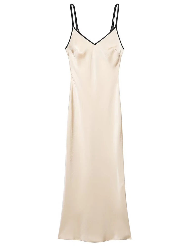 Satin Cowl-Neck Slip Midi Dress
