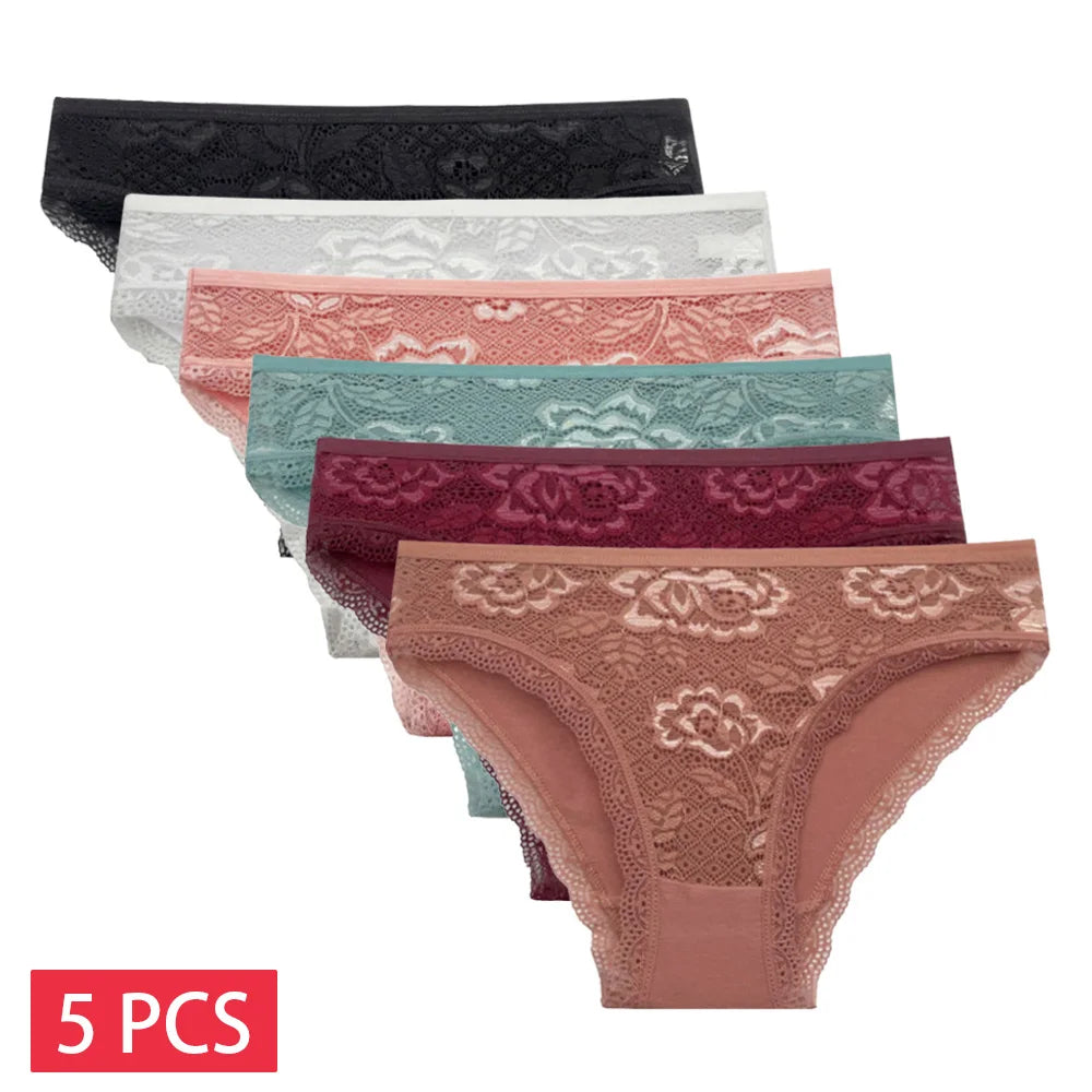 Women's Lace Cotton Briefs – 5-Pack Low-Rise