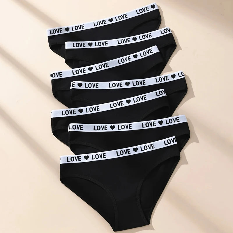 7Pcs/Set Sexy Women Panties Cotton Panty Black Underpants Letter Girls Briefs Breathable Underpants Plus Size Female Lingerie