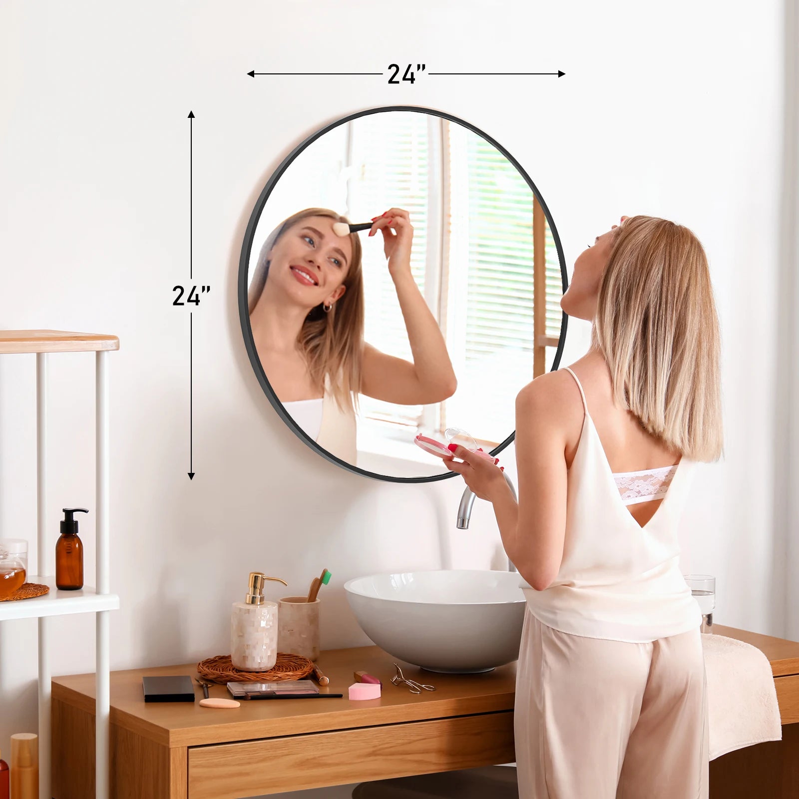 Round Wall Mirror – 30-Inch Gold Metal Frame