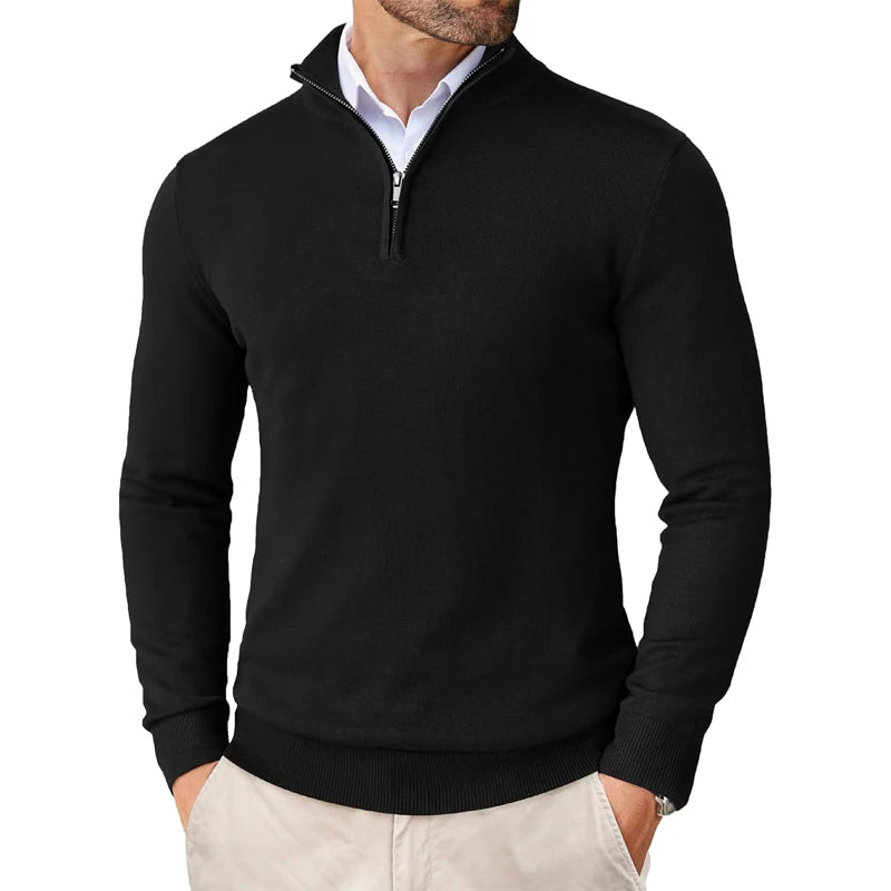 Men's Quarter-Zip Sweater – Slim-Fit Mock Neck Pullover