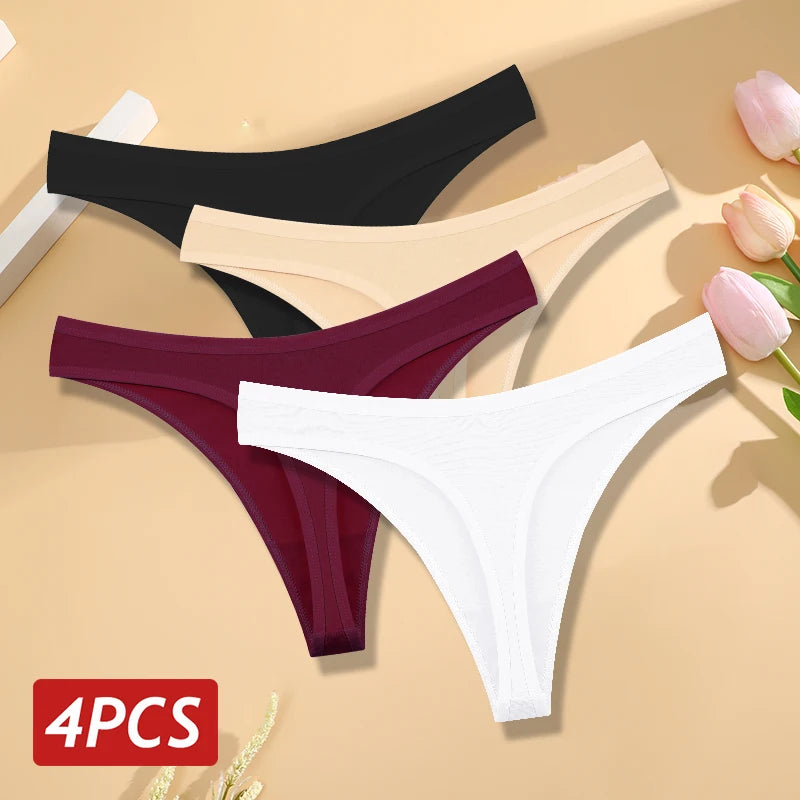 Women's Seamless Cotton Thongs – 4-Pack Low-Rise