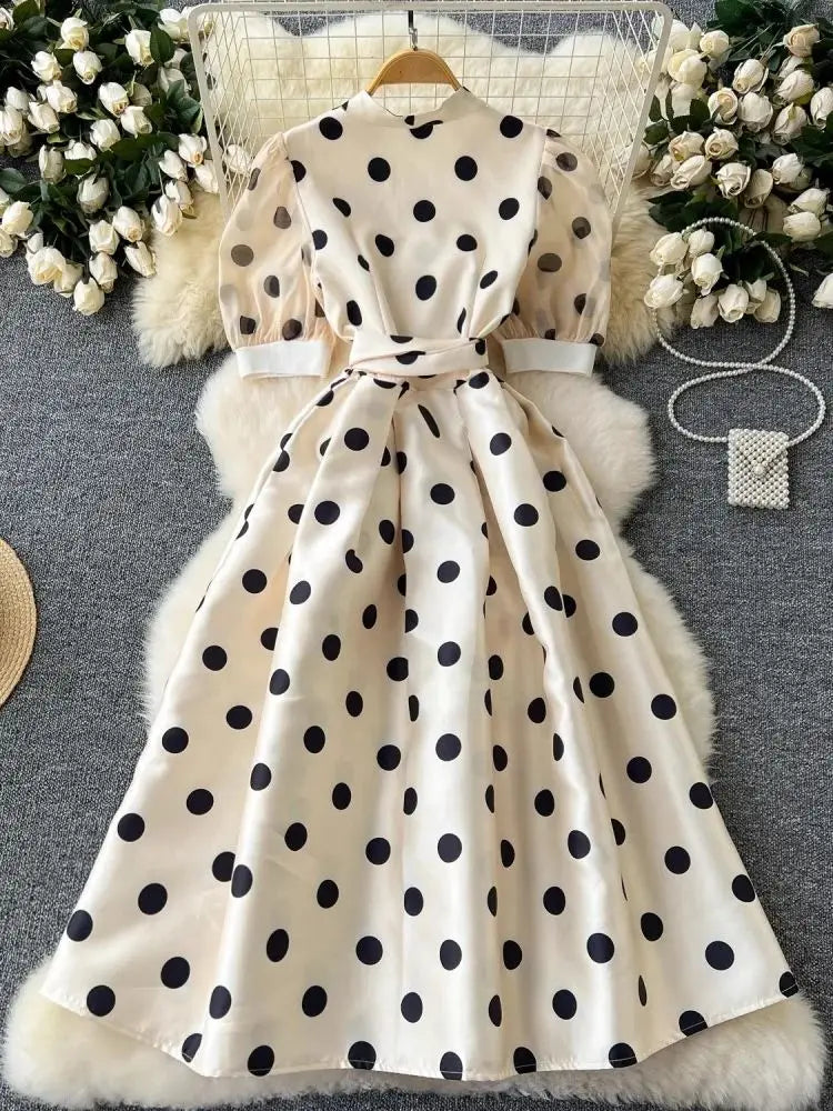 Polka-Dot Wrap Midi Dress