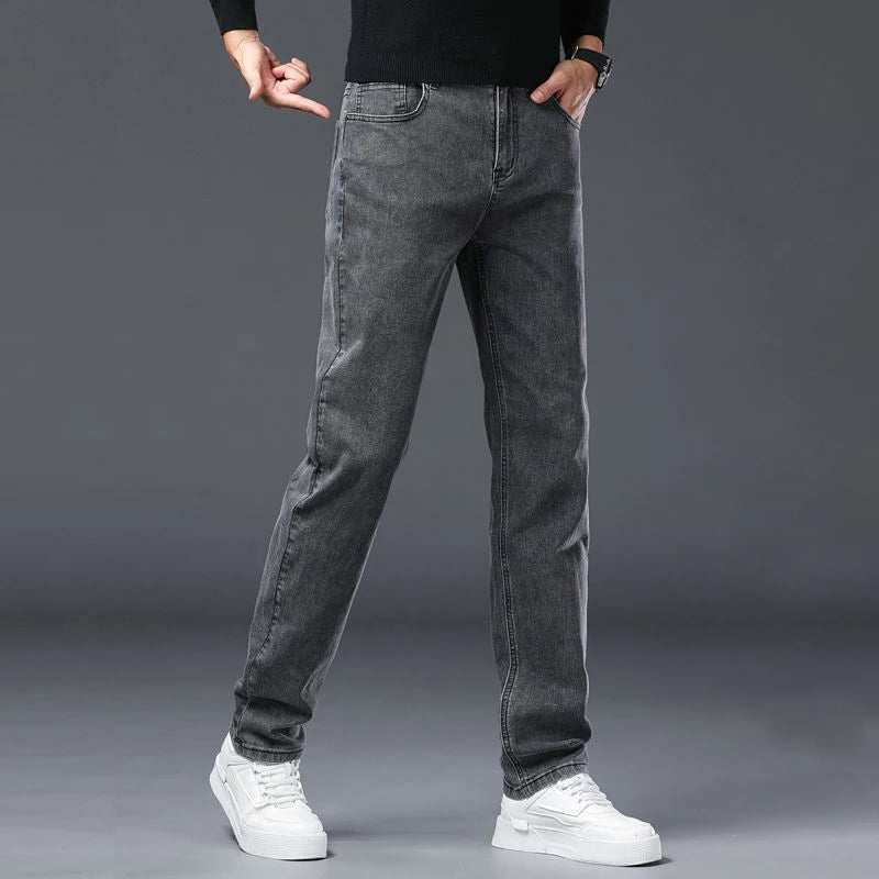 Men's Slim Straight Jeans – Charcoal Grey Stretch Denim
