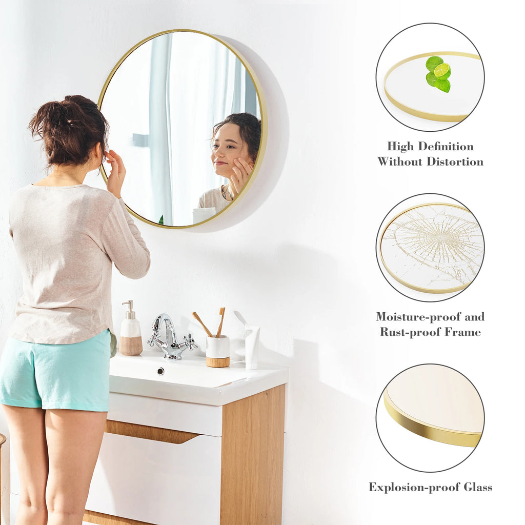 Round Wall Mirror – 30-Inch Gold Metal Frame