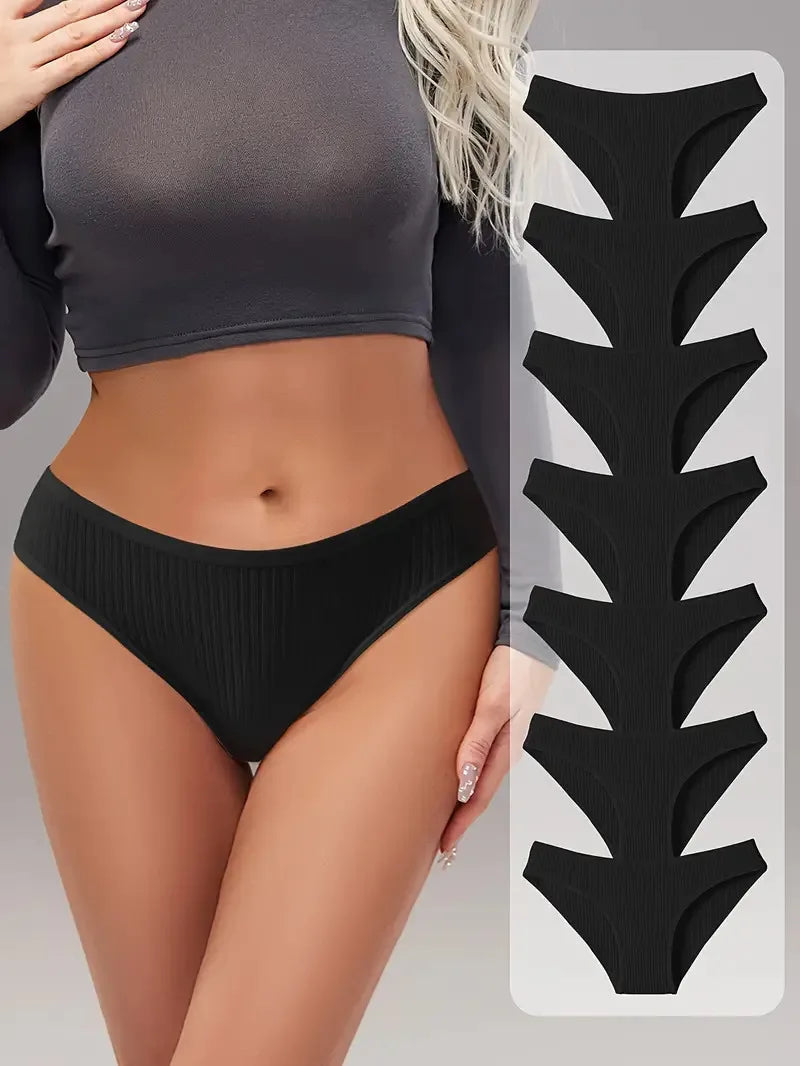 7Pcs/Set Women Panties Striped Briefs Women Underwear Low Waist Cotton Panty Sexy Solid Underpants Black Female Lingerie S-XXL