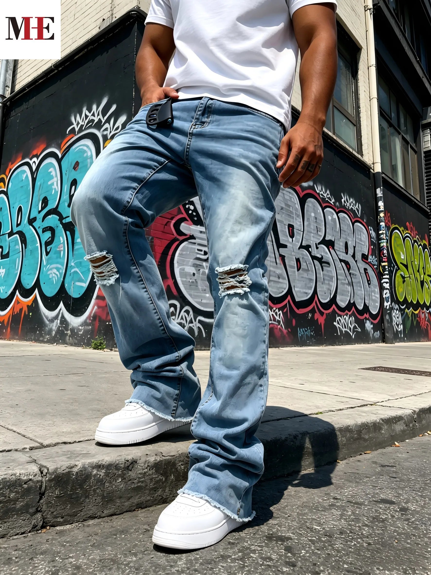 Men's Distressed Flare Jeans – Ripped Knee & Frayed Hem