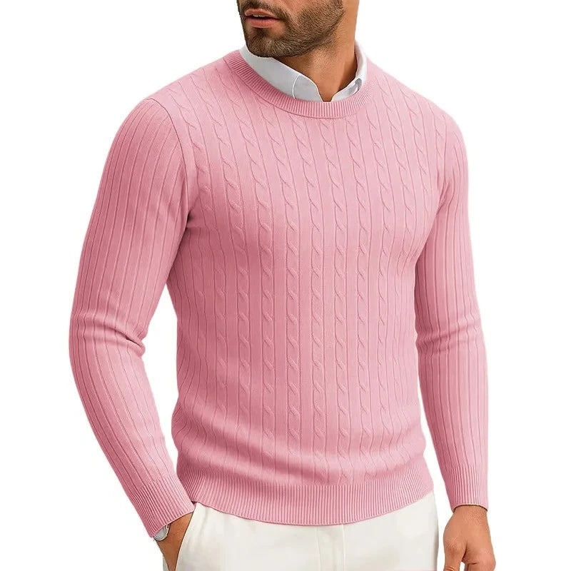 Men's Cable-Knit Crewneck Sweater – Warm Casual Pullover