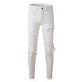 Men's Slim Biker Jeans – White Ribbed-Panel Denim