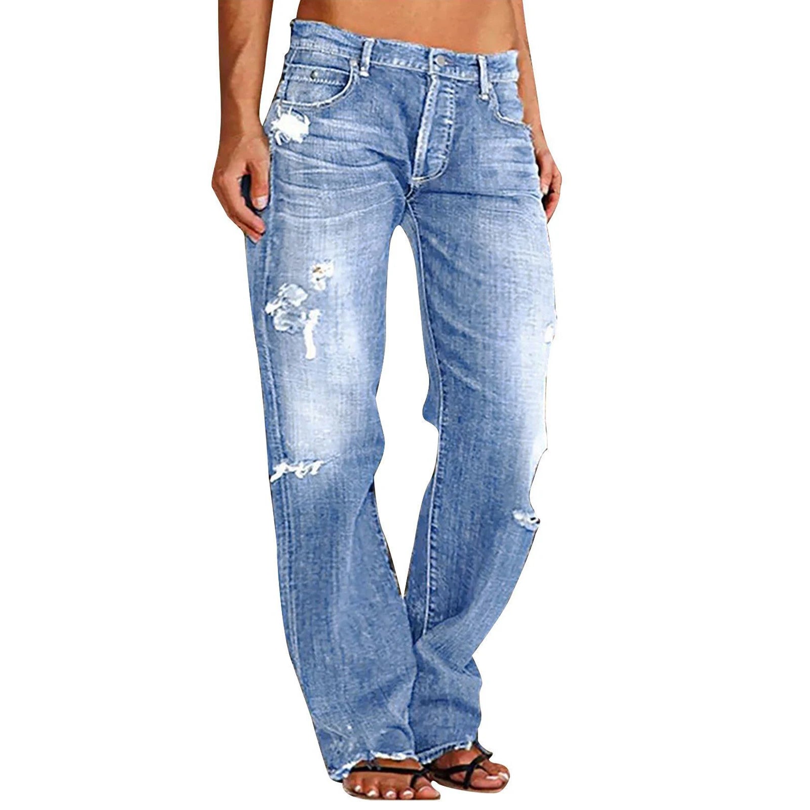 Distressed Straight-Leg Jeans