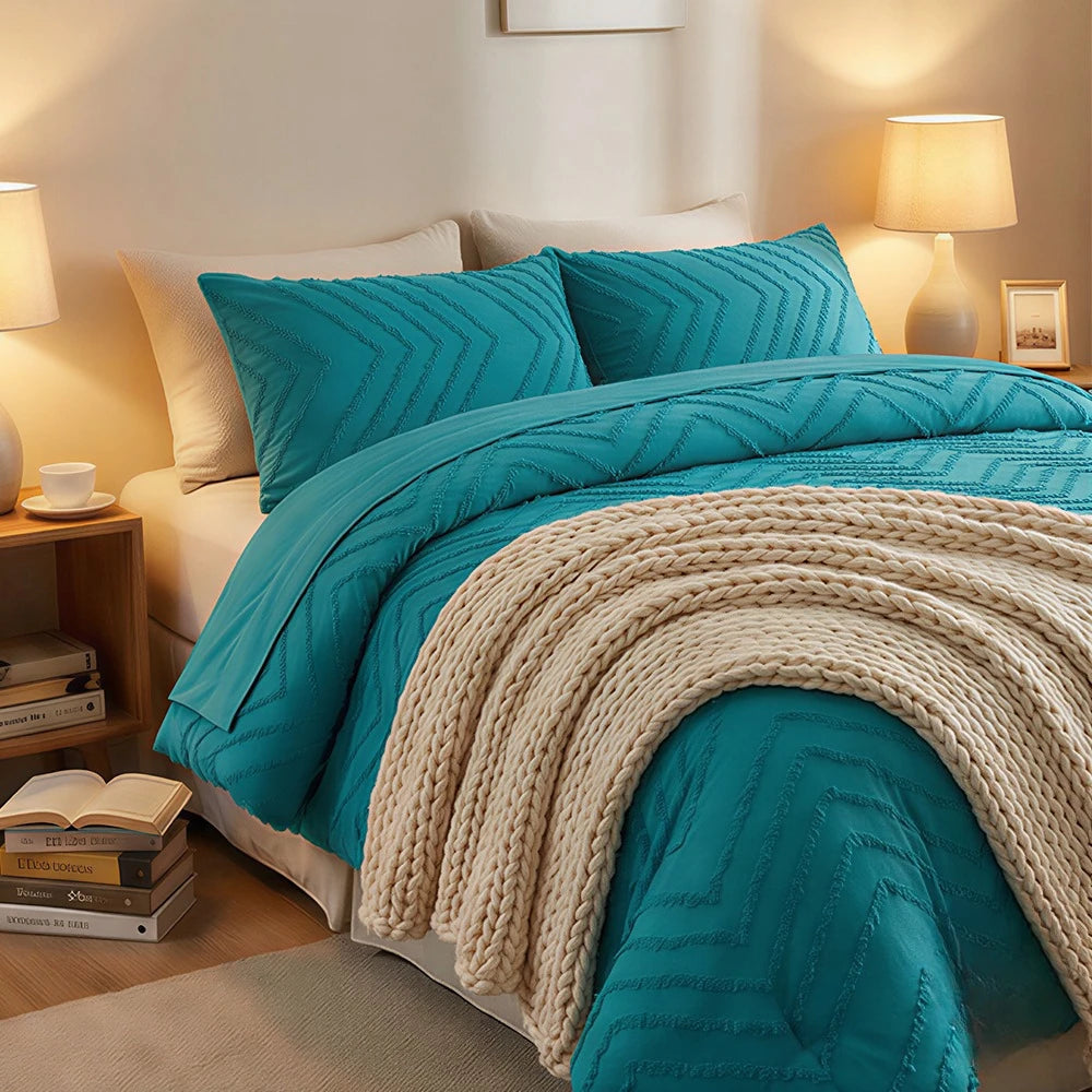 Tufted Comforter Bedding Set – 5 or 7 Piece, Solid Color