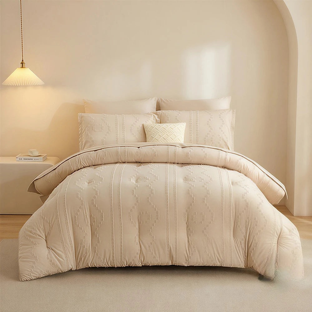 Tufted Comforter Bedding Set – 5 or 7 Piece, Solid Color