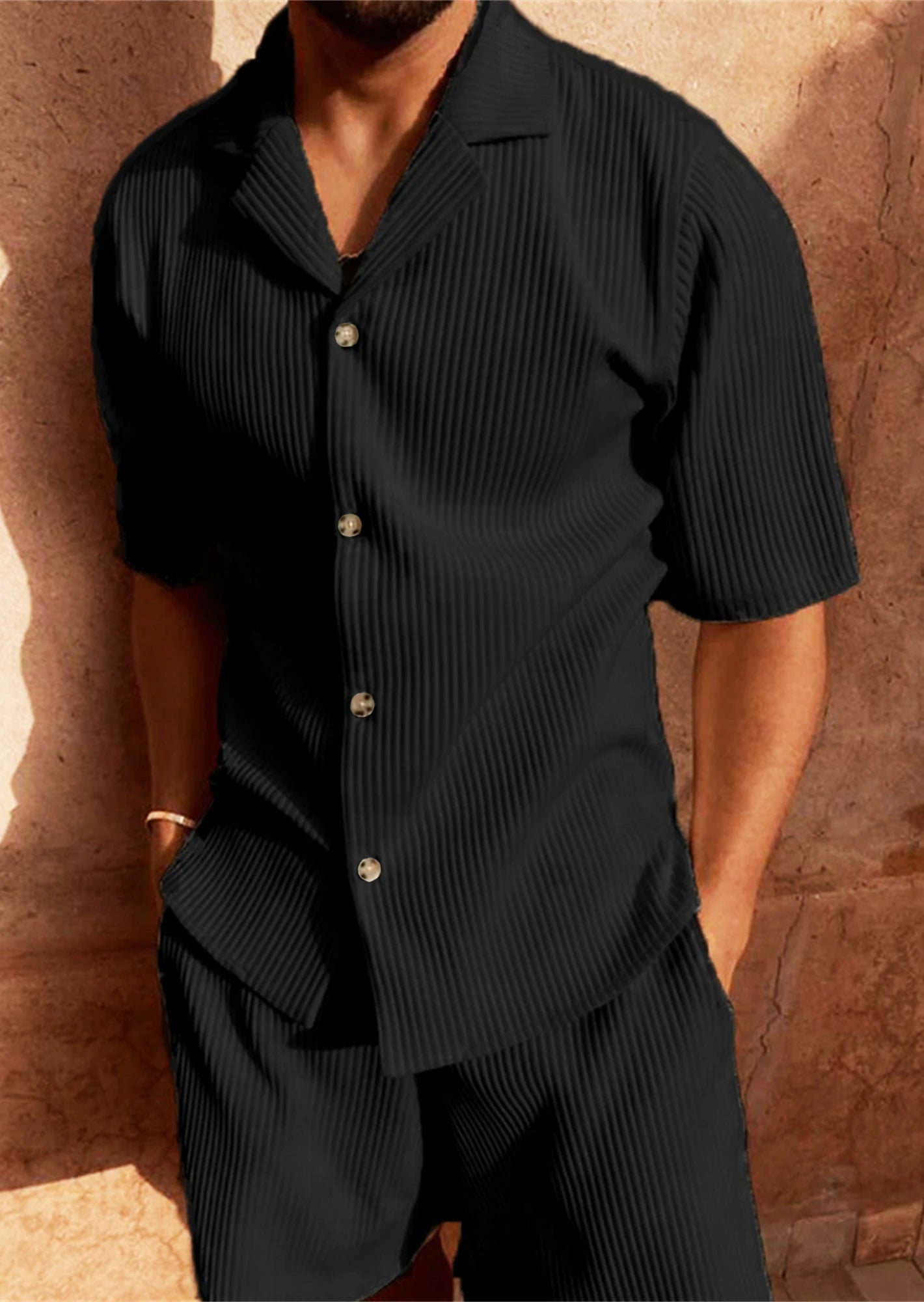Corduroy Shirt & Shorts Set – Casual Summer Outfit