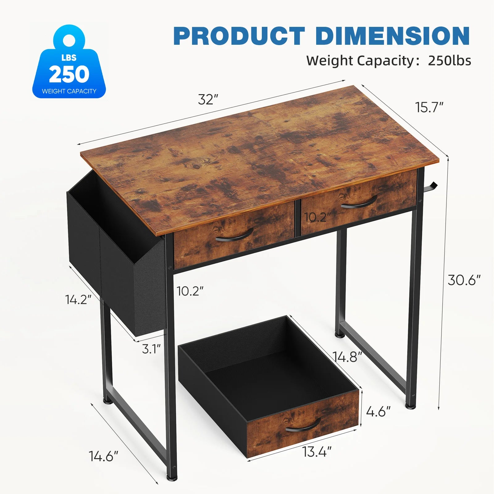 32-Inch Office Computer Desk – Storage Drawers & Metal Frame