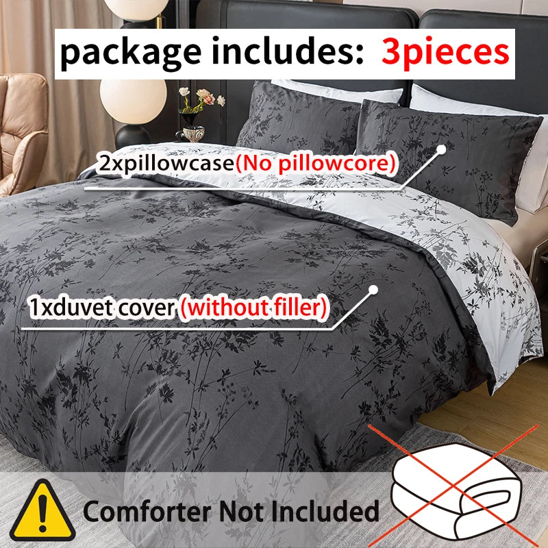 Botanical Quilt Cover Set – 3 Piece, Black & White Print