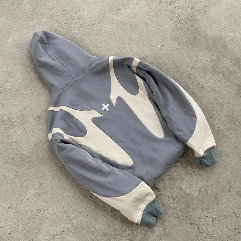 Men's Spliced Two-Tone Zip Hoodie – Contrast Panel Streetwear