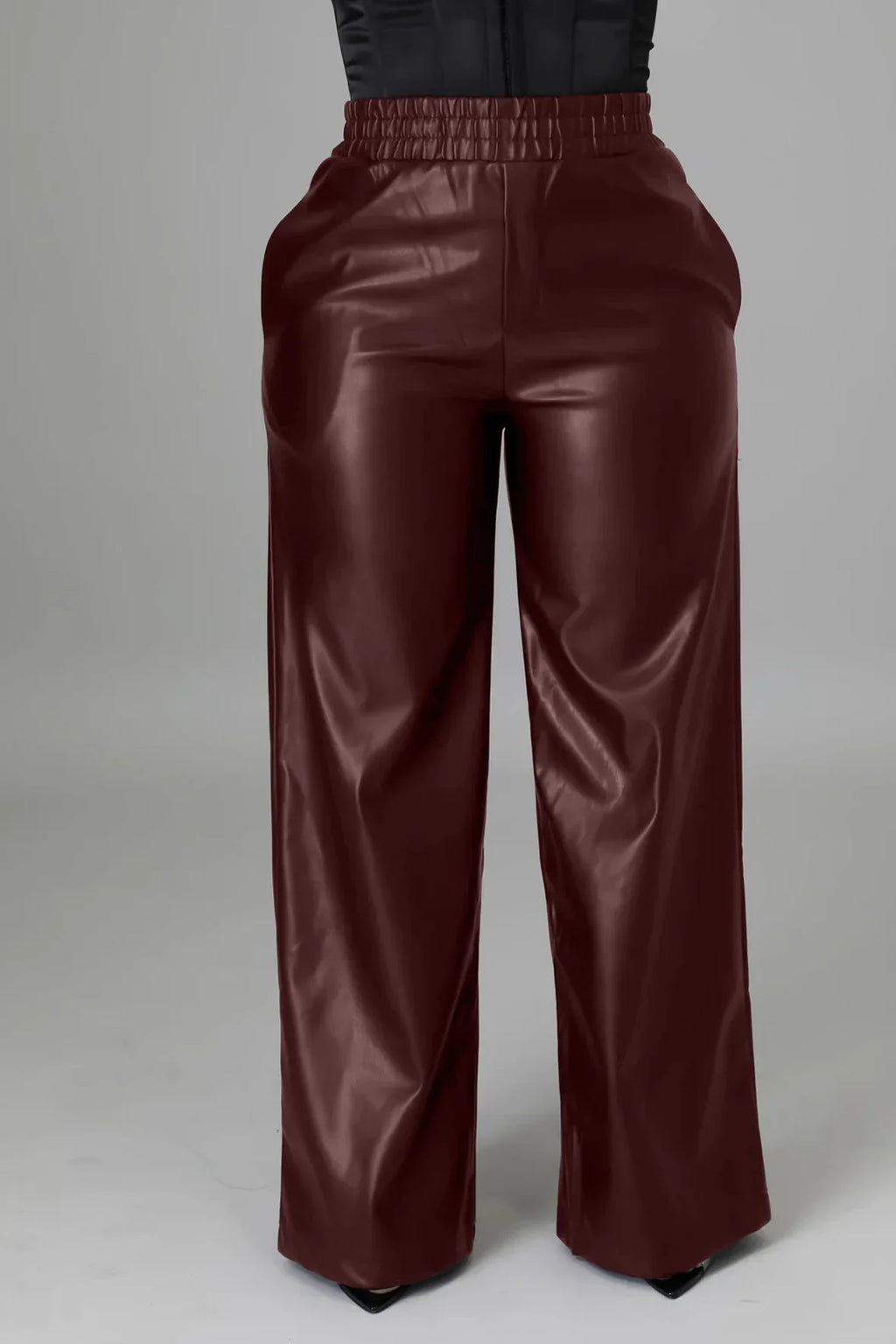 Faux-Leather Straight-Leg Pants