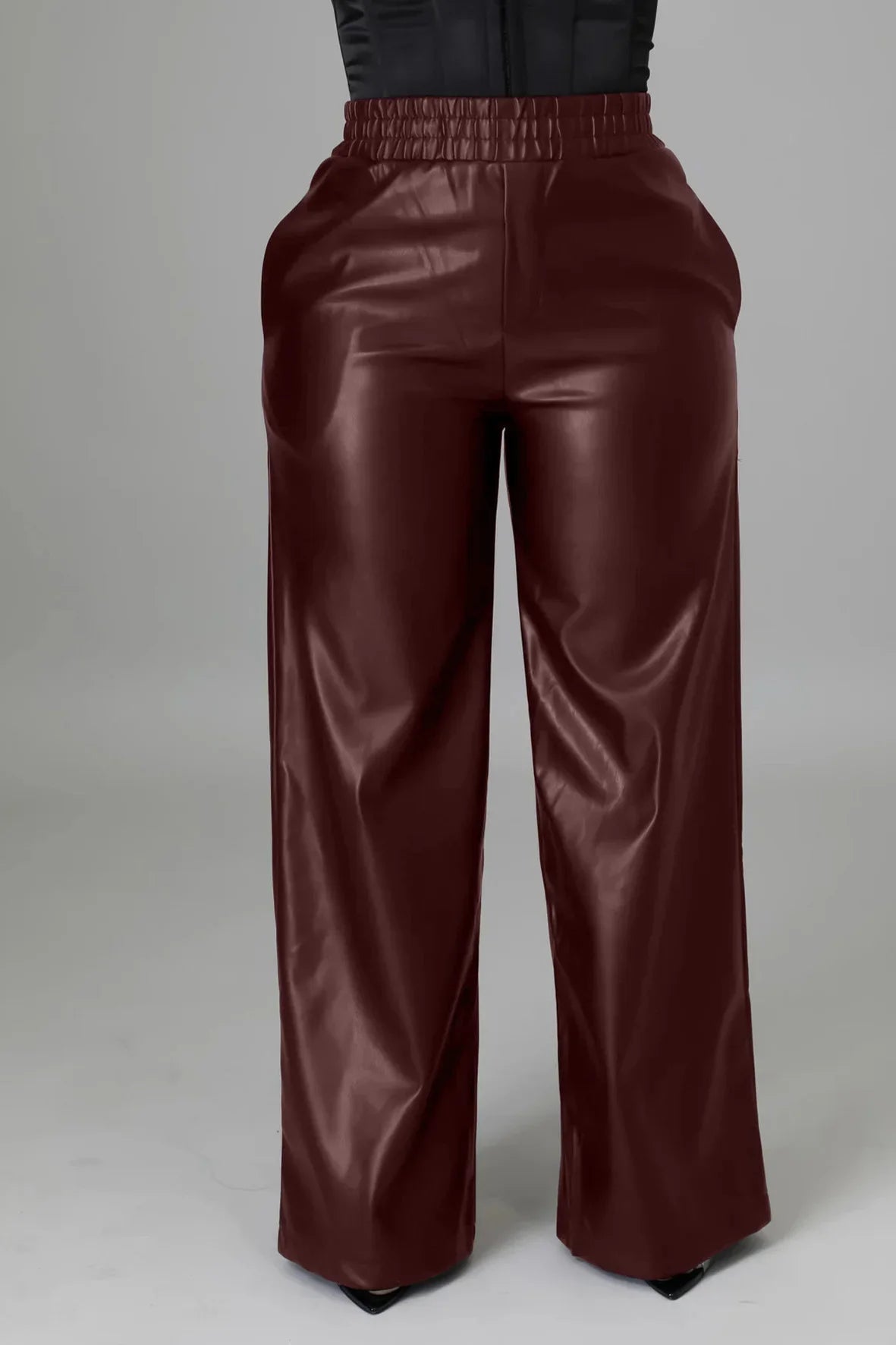 Faux-Leather Straight-Leg Pants