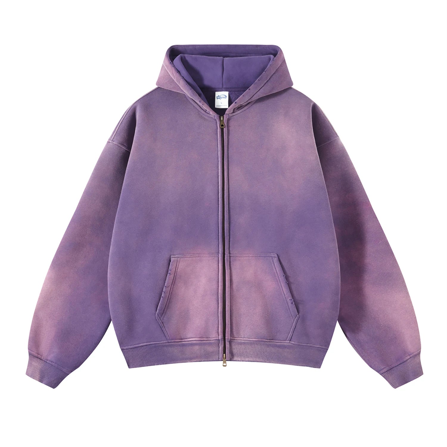 Men's Acid-Wash Zip Hoodie – Gradient Washed Oversized Streetwear