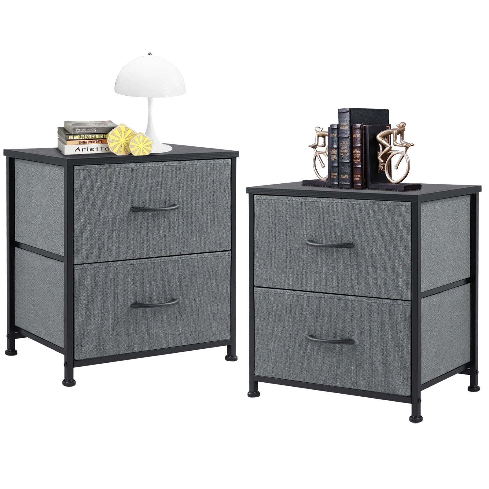 2-Drawer Nightstand – Fabric Bedside Table with Storage