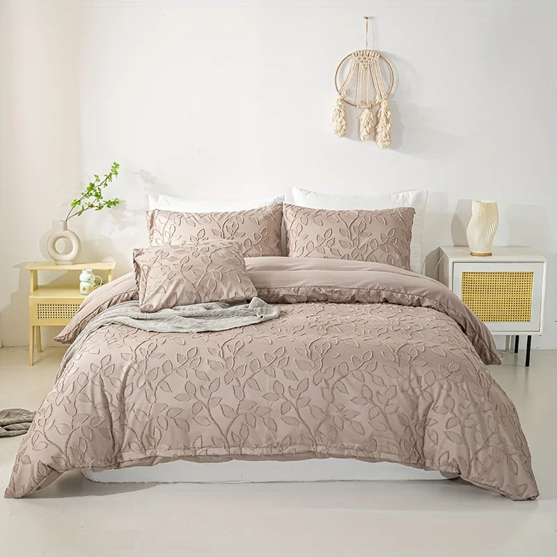 Tufted Duvet Cover Set – 3-Piece Leaf Bedding