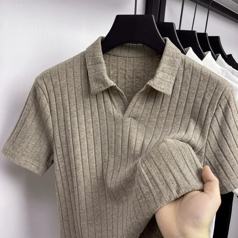 Men's Ribbed Knit Polo – Short-Sleeve Casual