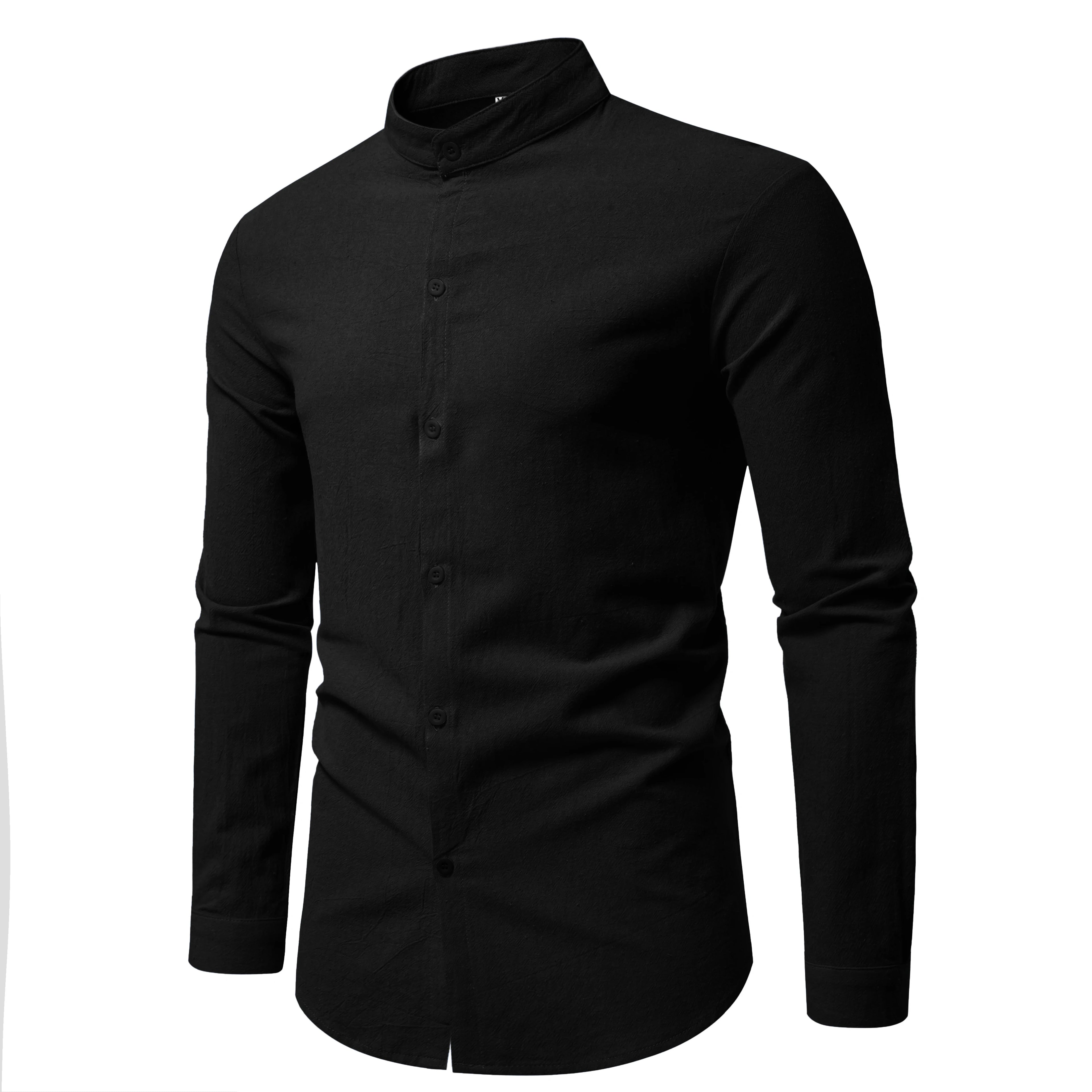 Men's Stand-Collar Shirt – Long-Sleeve Cotton