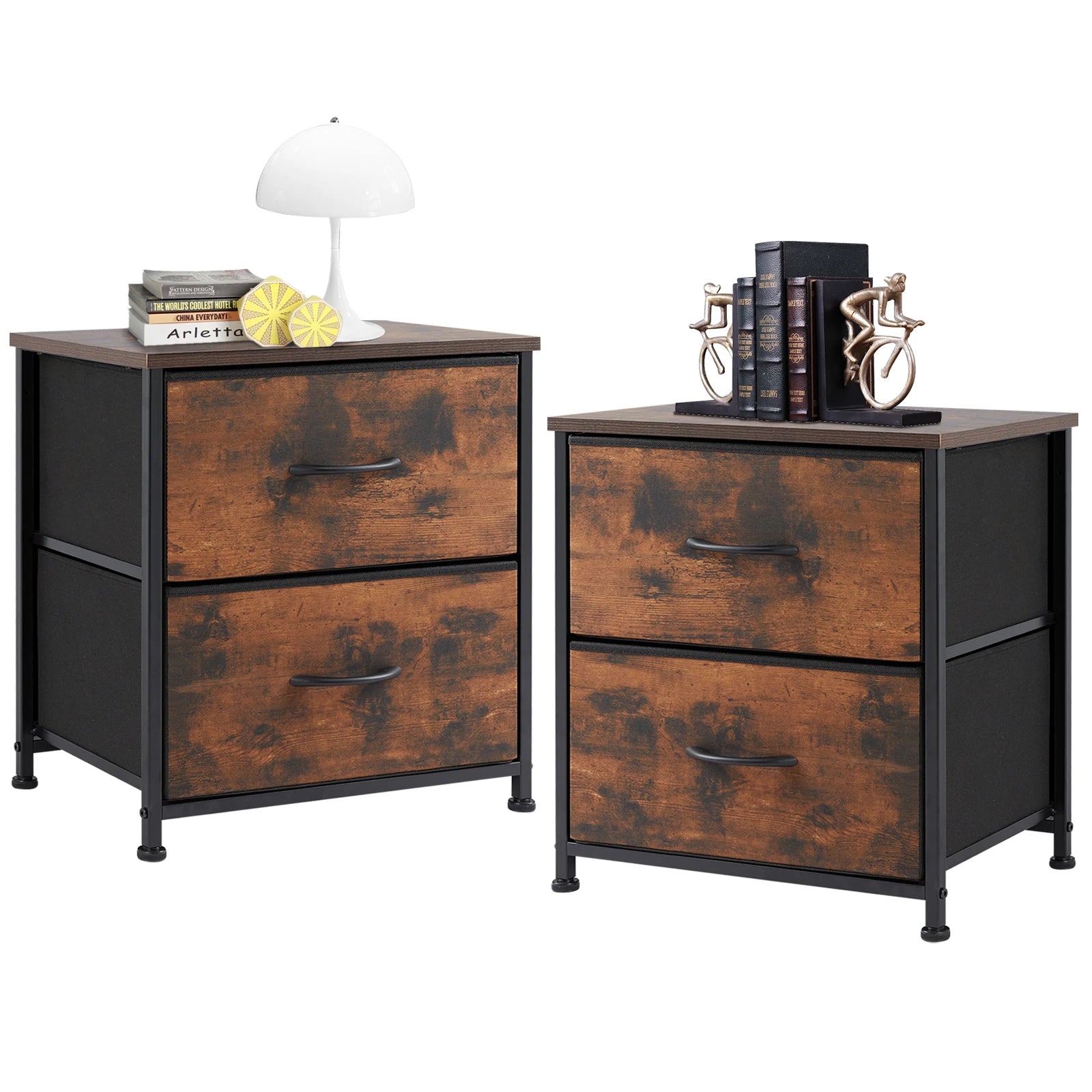 2-Drawer Nightstand – Fabric Bedside Table with Storage