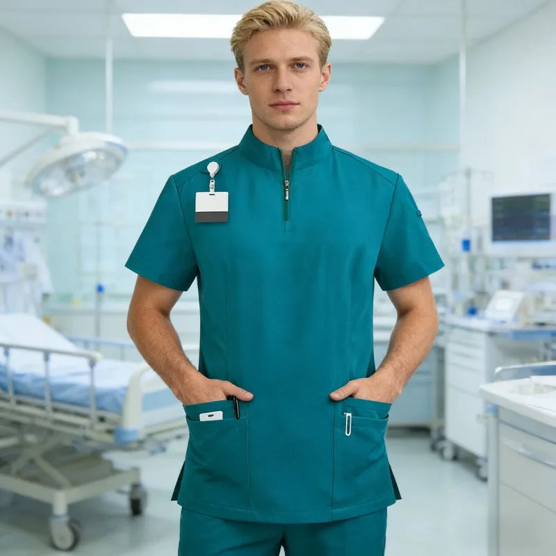 Medical Scrub Top – Stand-Up Collar Zip Jacket